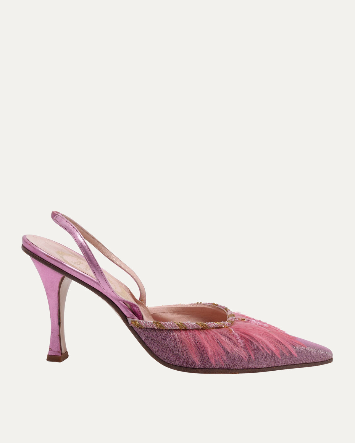 Vintage Feather And Bead Embellished Heels