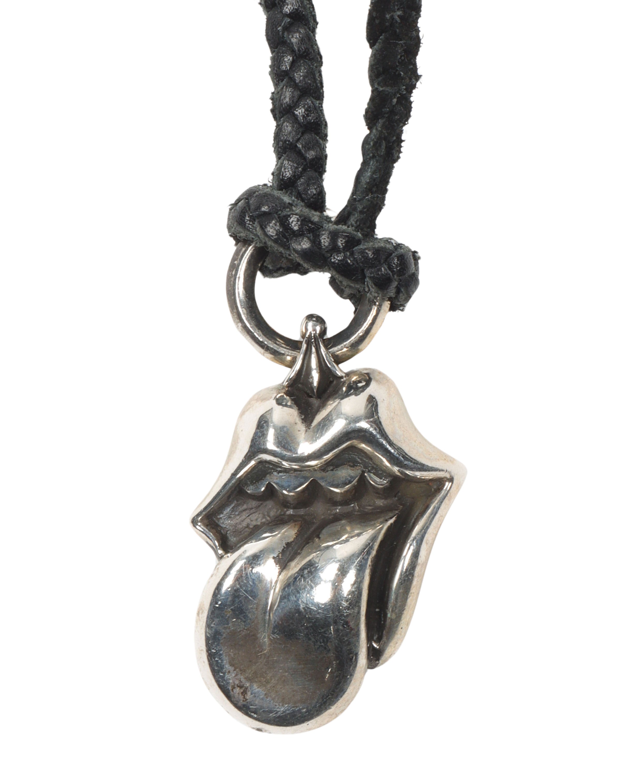 Silver Rolling Stones Pendant w/ Leather Necklace