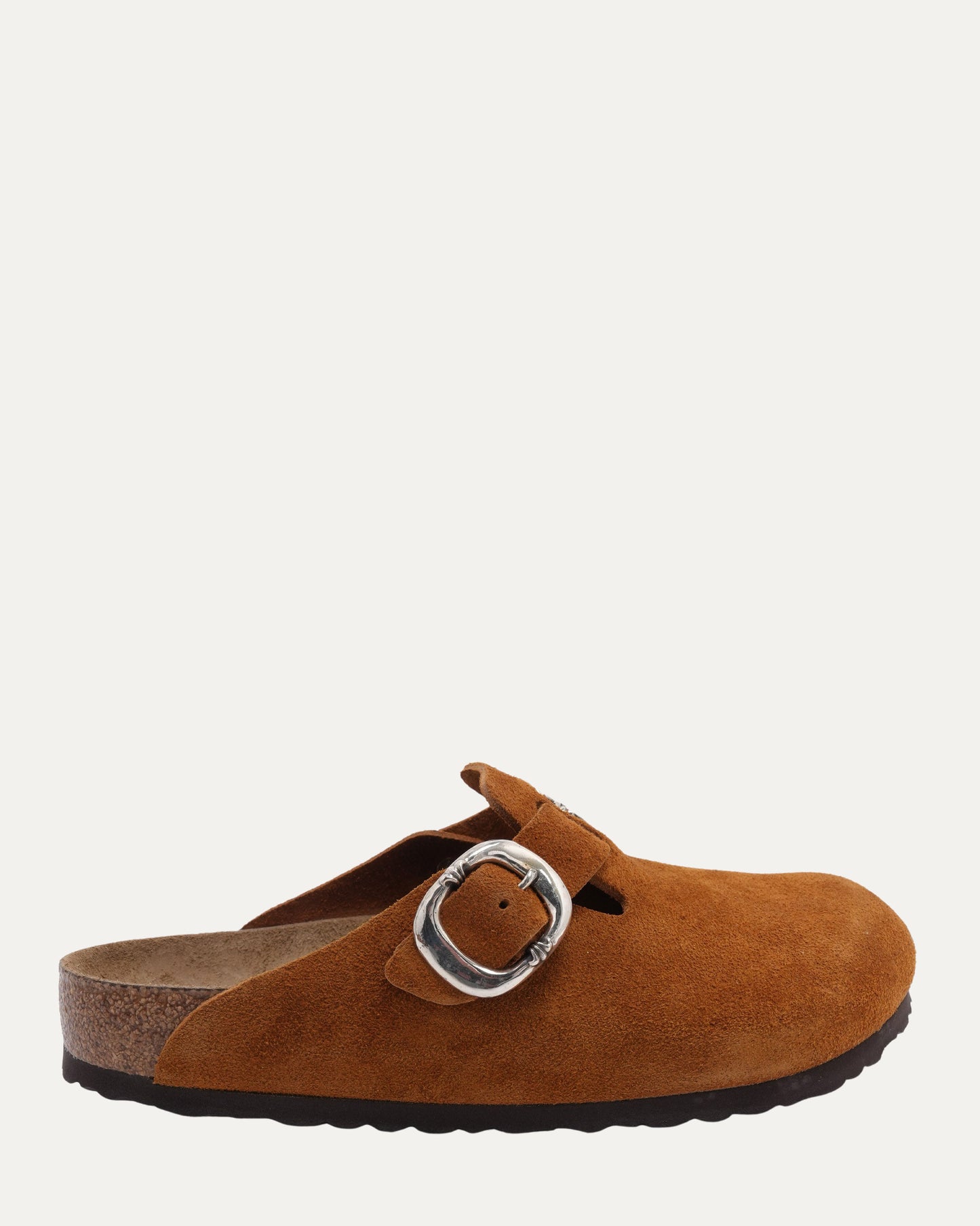 Cross Embellished Birkenstock Boston Suede Mule