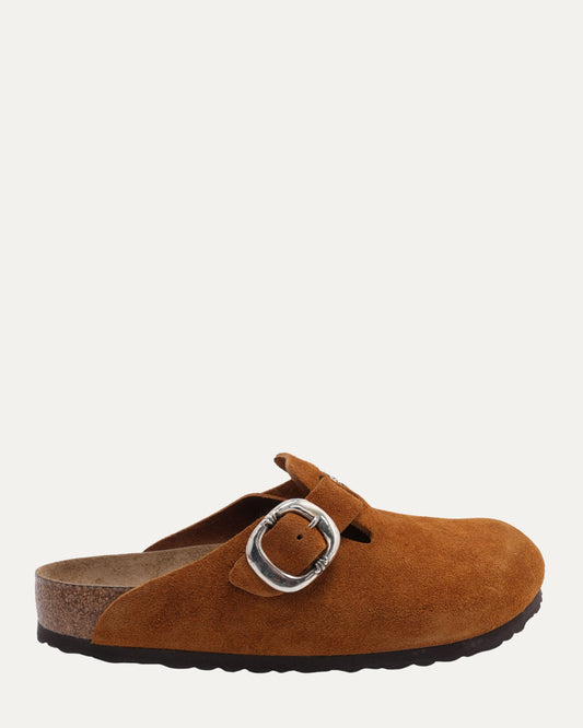 Cross Embellished Birkenstock Boston Suede Mule