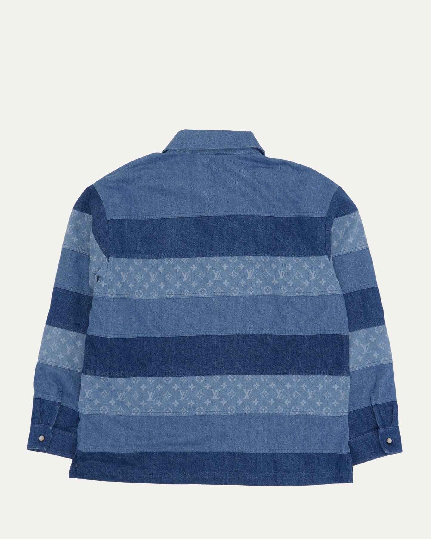 Striped Patchwork Denim Polo Shirt