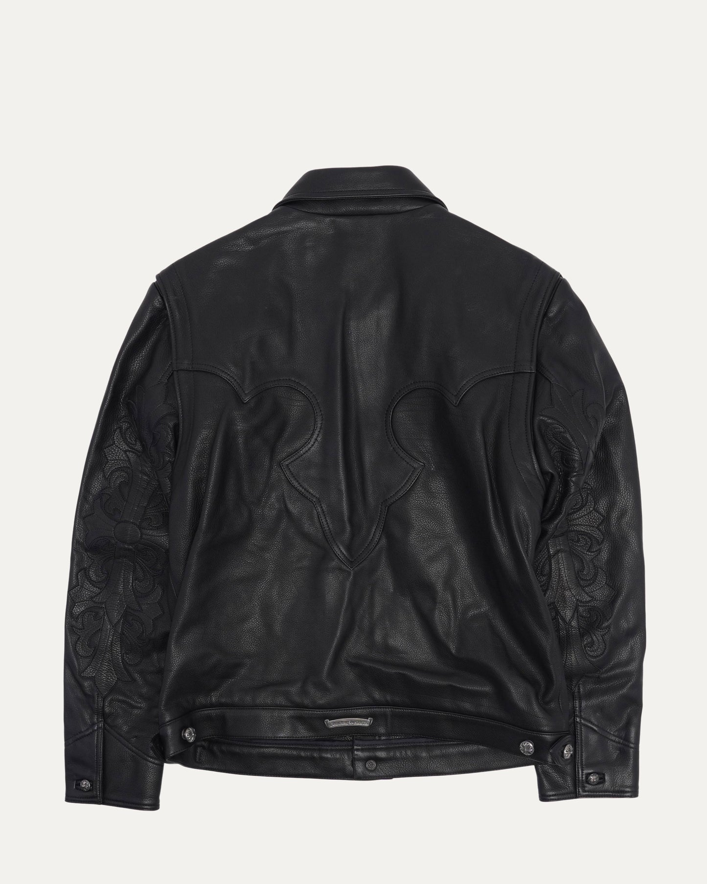 Floral Cross Patch Western Leather Jacket