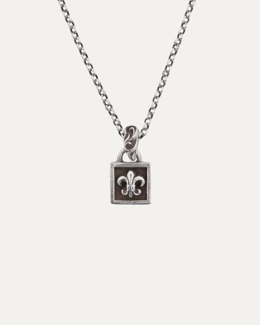 Framed Fleur Pendant on Roll Chain