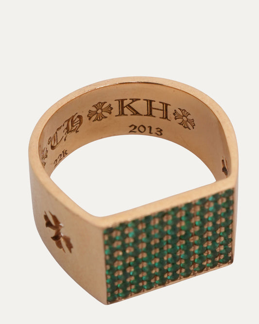 Gold Emerald Cigar Band Ring
