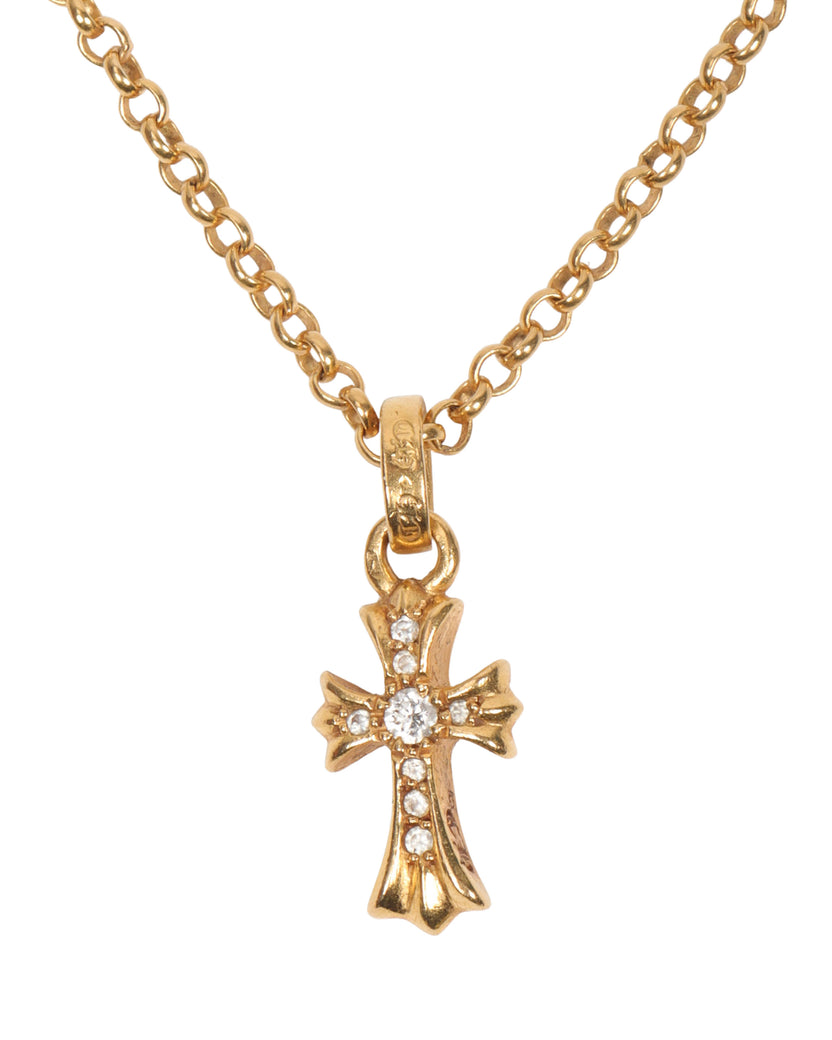 22k Gold Diamond Cross Pendant w/ Gold Chain
