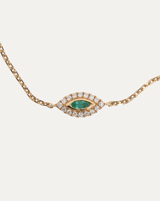 Gold Emerald Diamond Evil Eye Bracelet