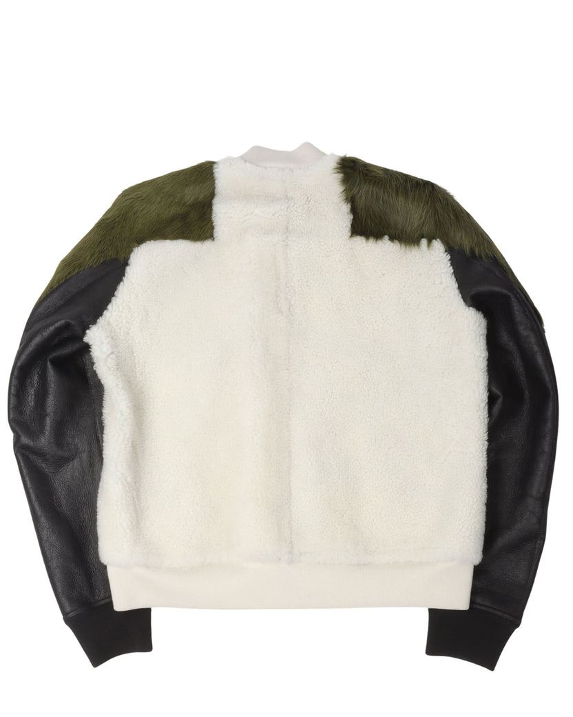 FW21 GETHSMANE Panelled Shearling, Leather and Calf Hair Girdred Bomber Jacket