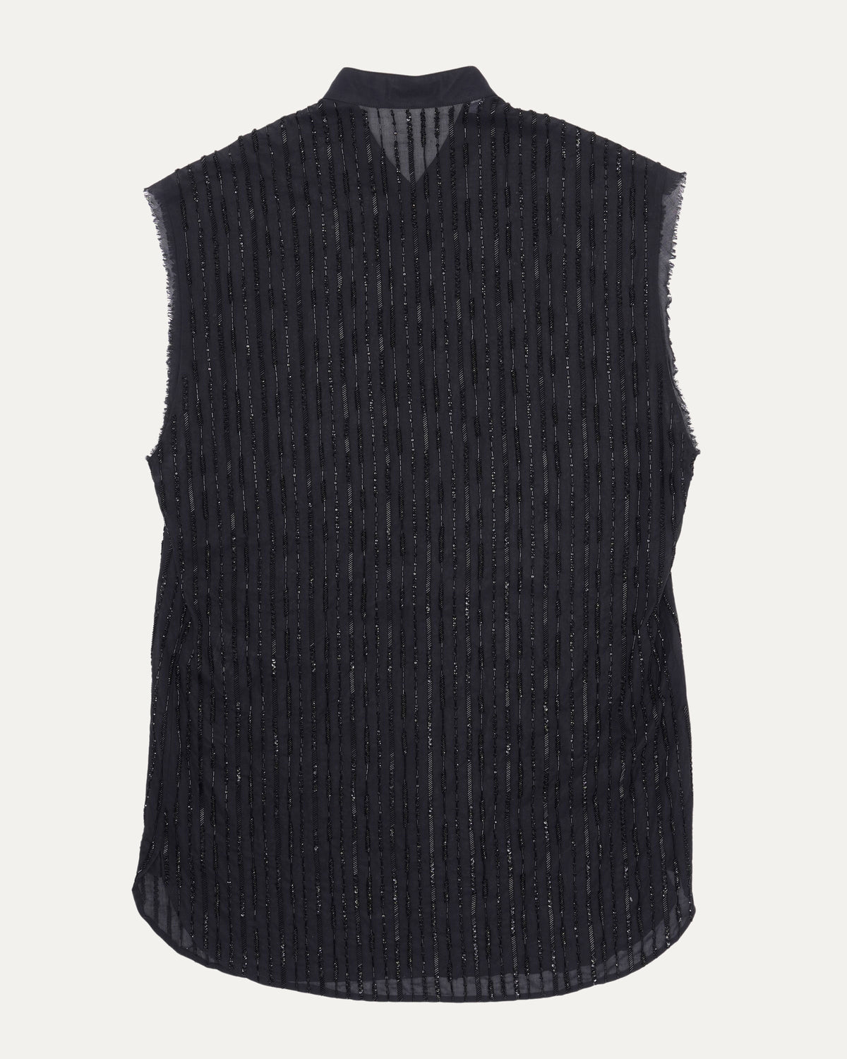 Sleeveless Beaded Band Collar Shirt