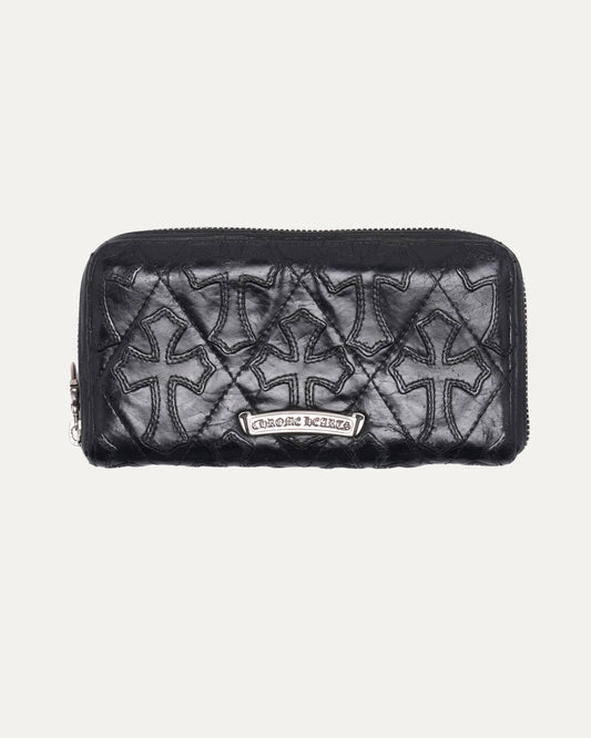 Quilted Cross Patch Long Zip Wallet