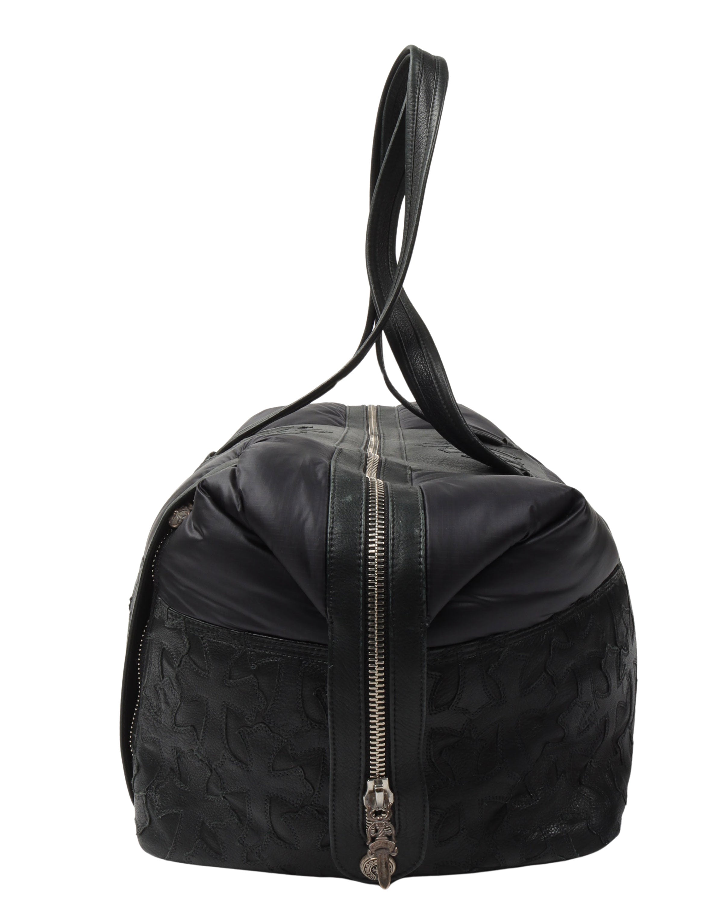 Nylon & Leather Cross Patch Duffel Bag