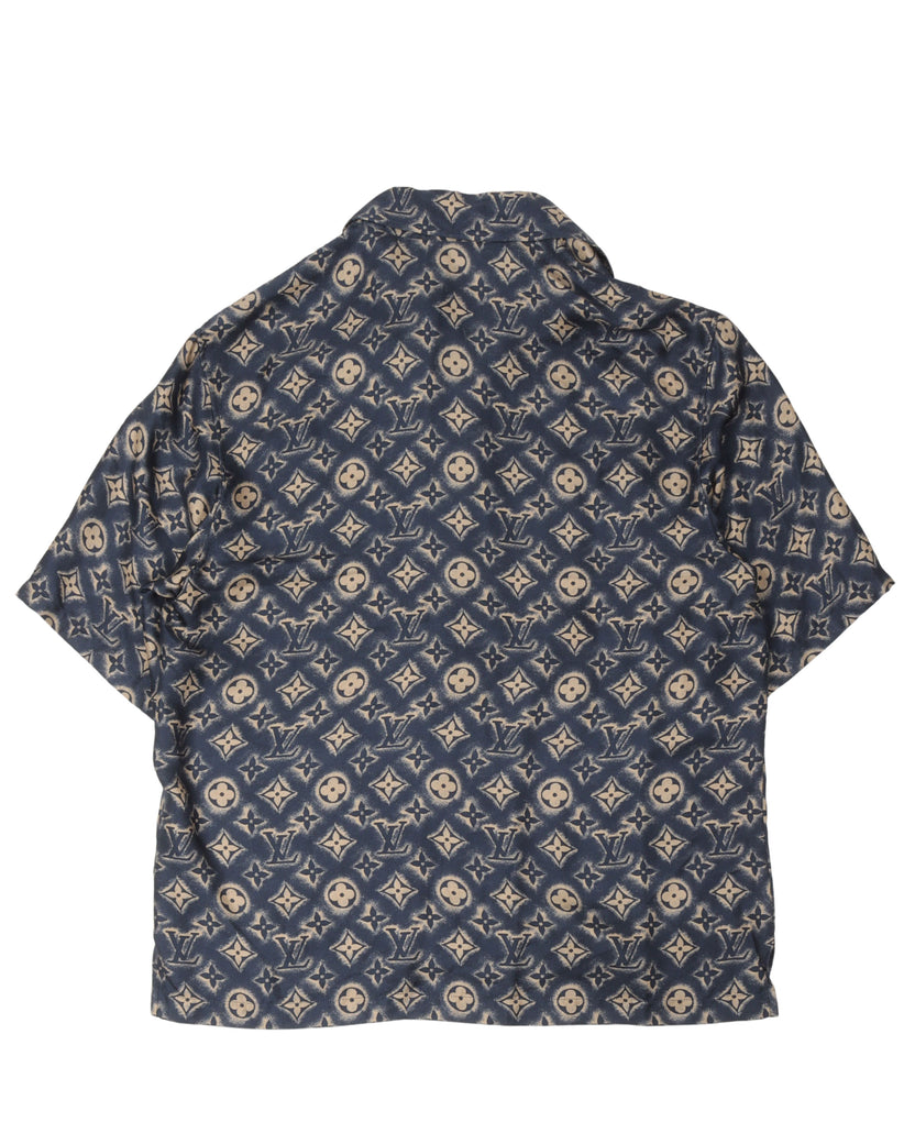 Louis Vuitton Men's XL Monogram Bandana Blue Button Down Short Sleeve Shirt