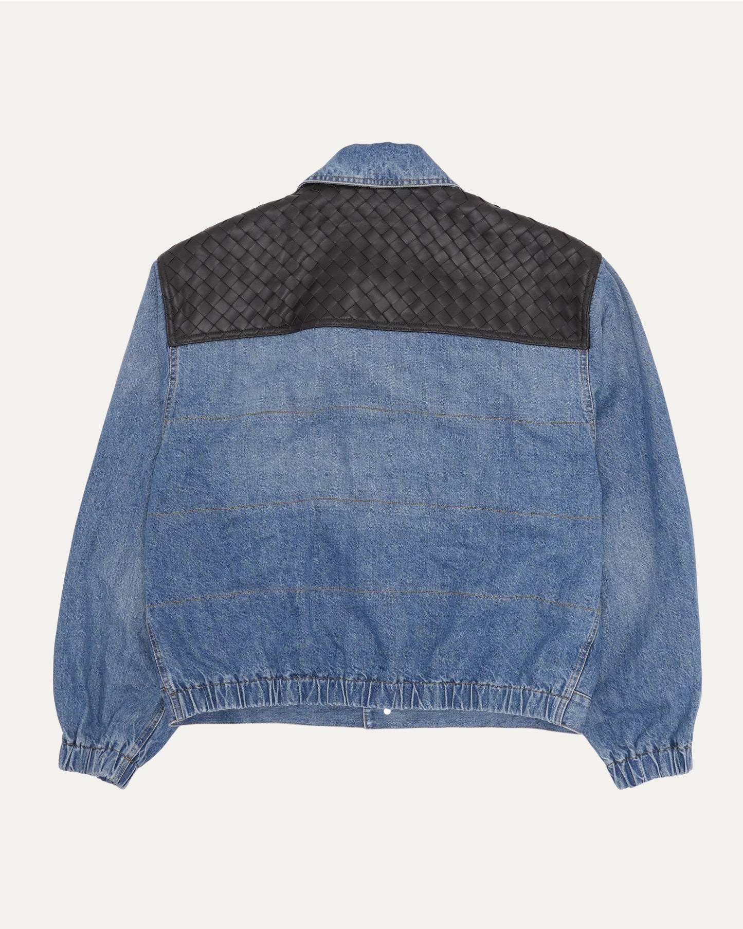 Leather Intrecciato Yoke Denim Trucker Jacket
