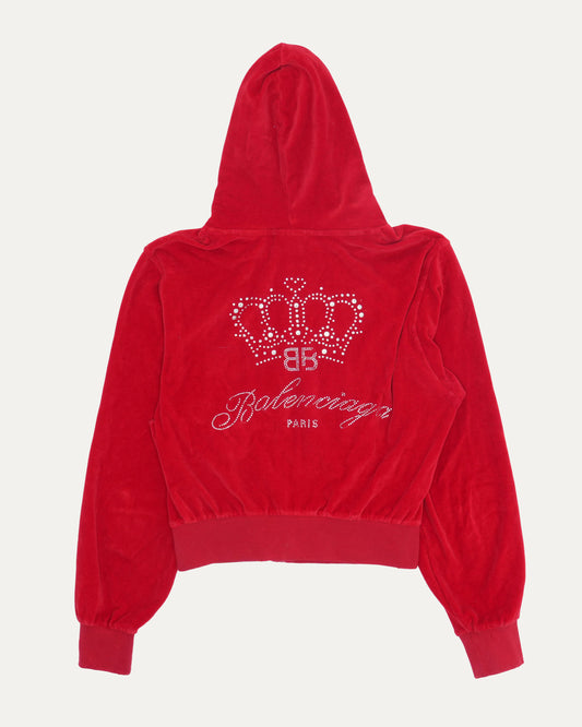 Crystal Logo Velour Zip Up Hoodie