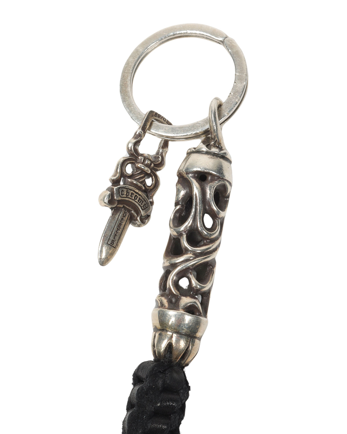 Braided Leather Lanyard Keychain w/ Dagger Charm