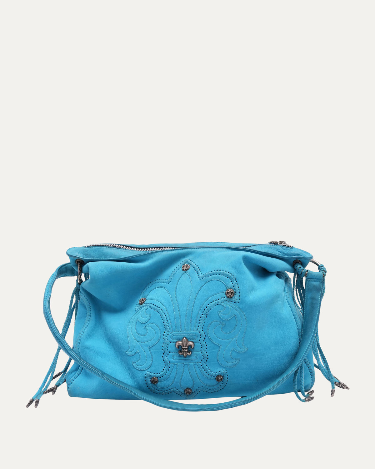 Embellished Fleur Patch Tassel Hobo Bag