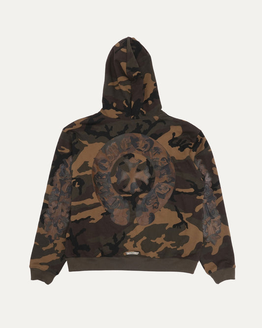 Camouflage Horseshoe Floral Cross Patch Zip Hoodie