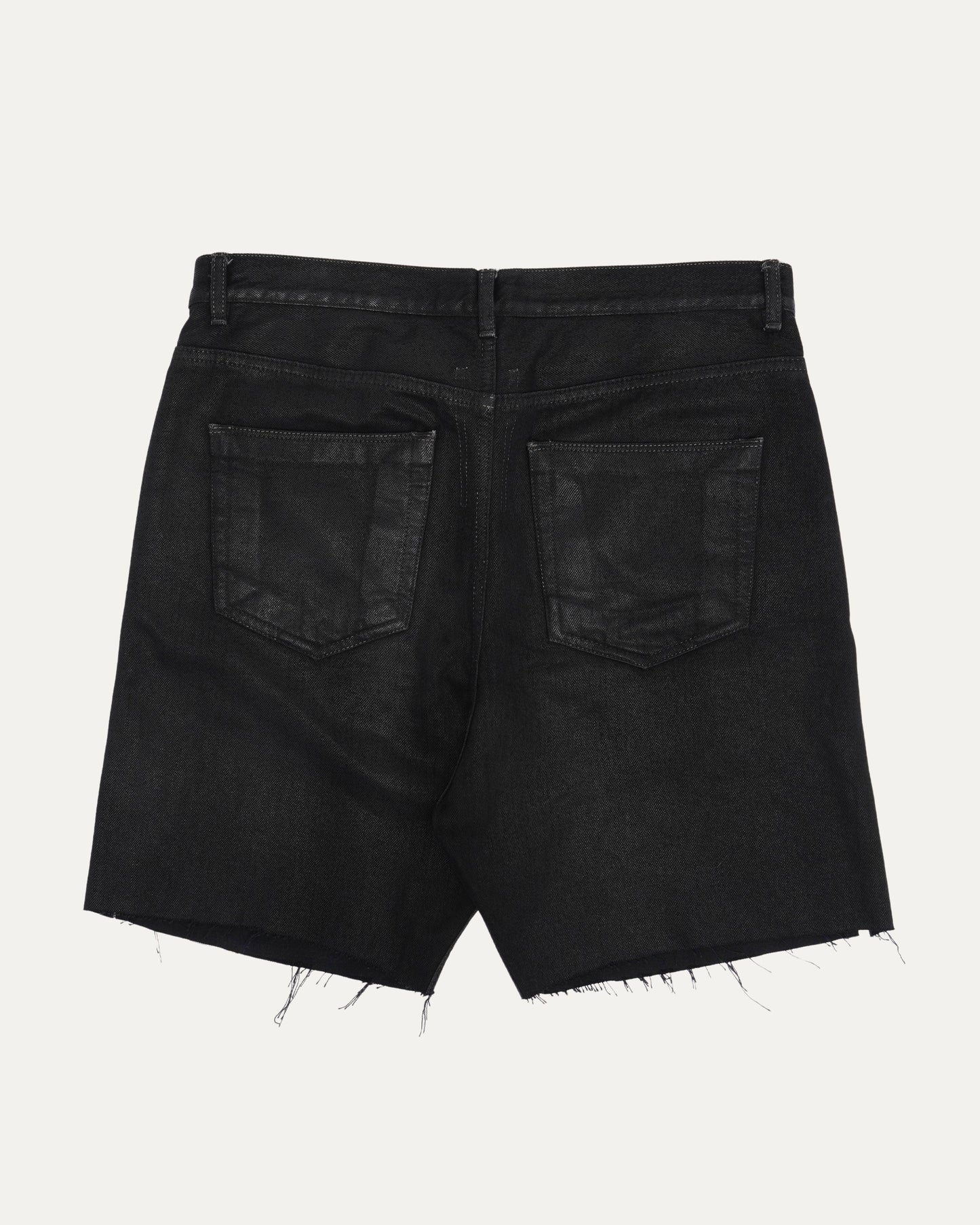 Sphinx Cut Raw Hem Denim Shorts