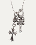 Diamond Dagger Pendant and Diamond Cross on Ball Chain Necklace