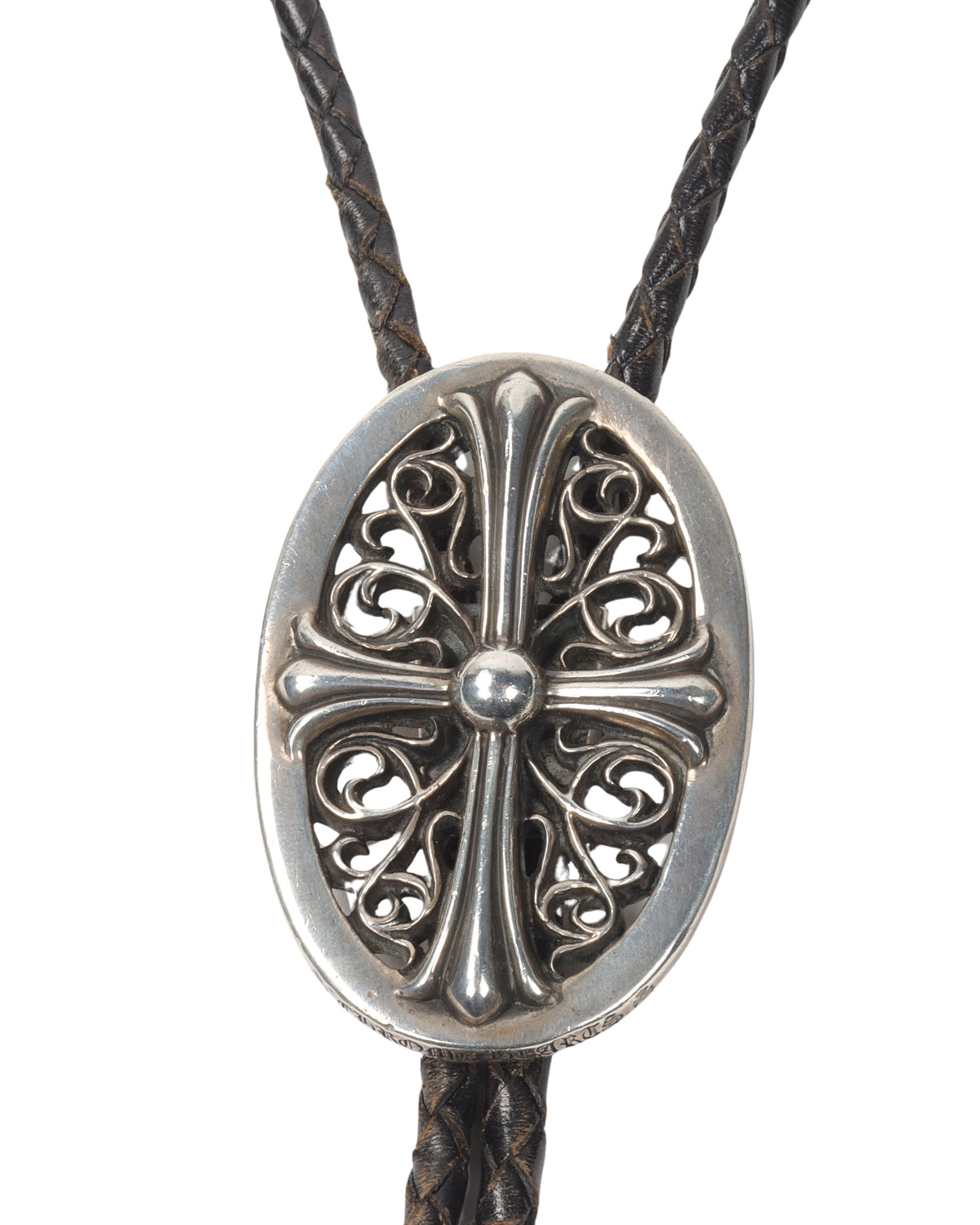 Oval Cross Braided Leather Bolo Tie