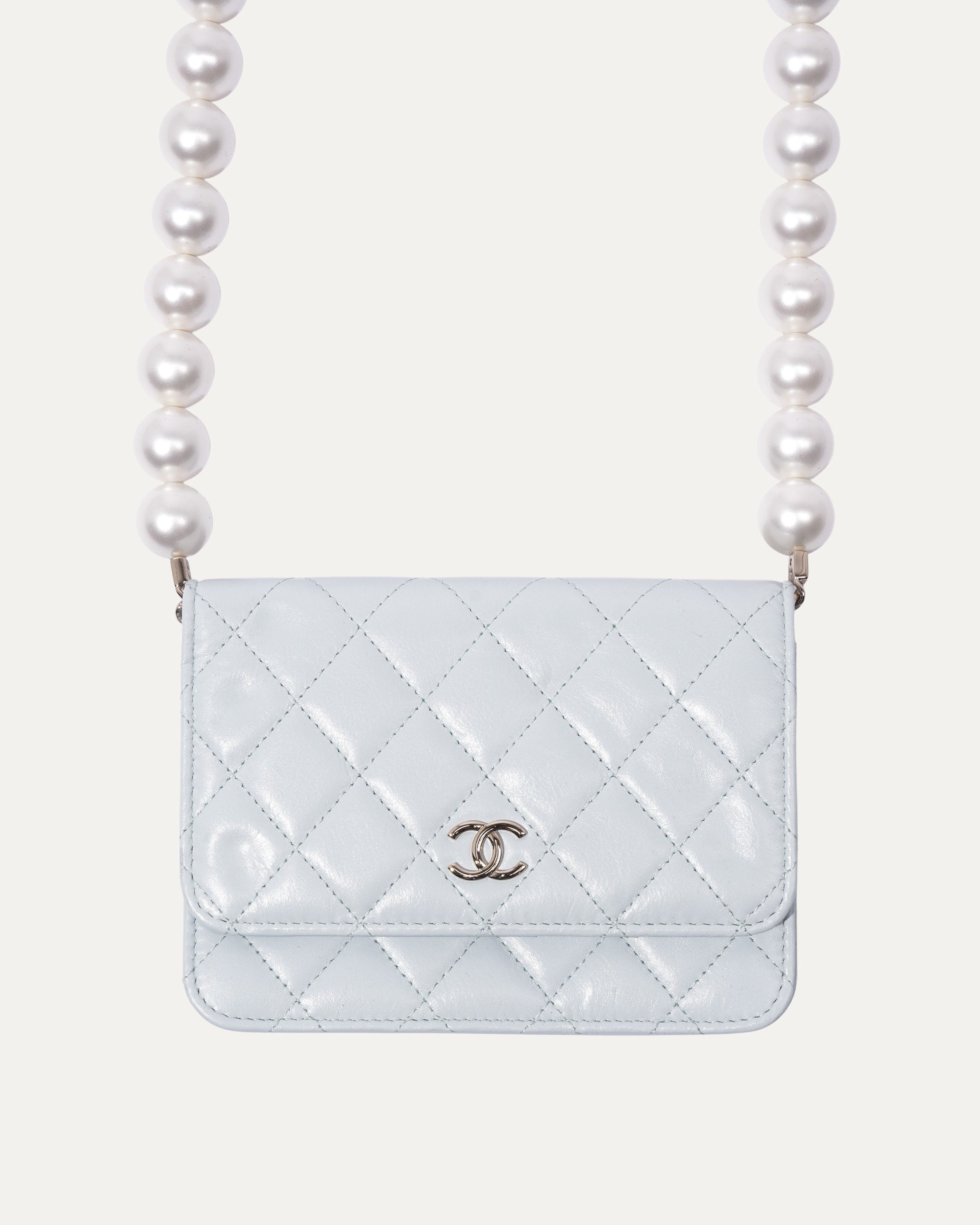 Quilted Calfskin Pearl Mini Wallet on Chain