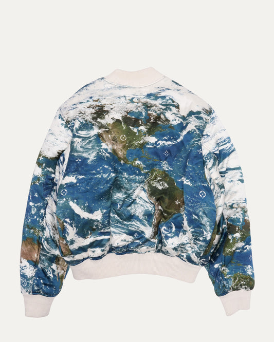 Earth Map Silk Blend Bomber Jacket