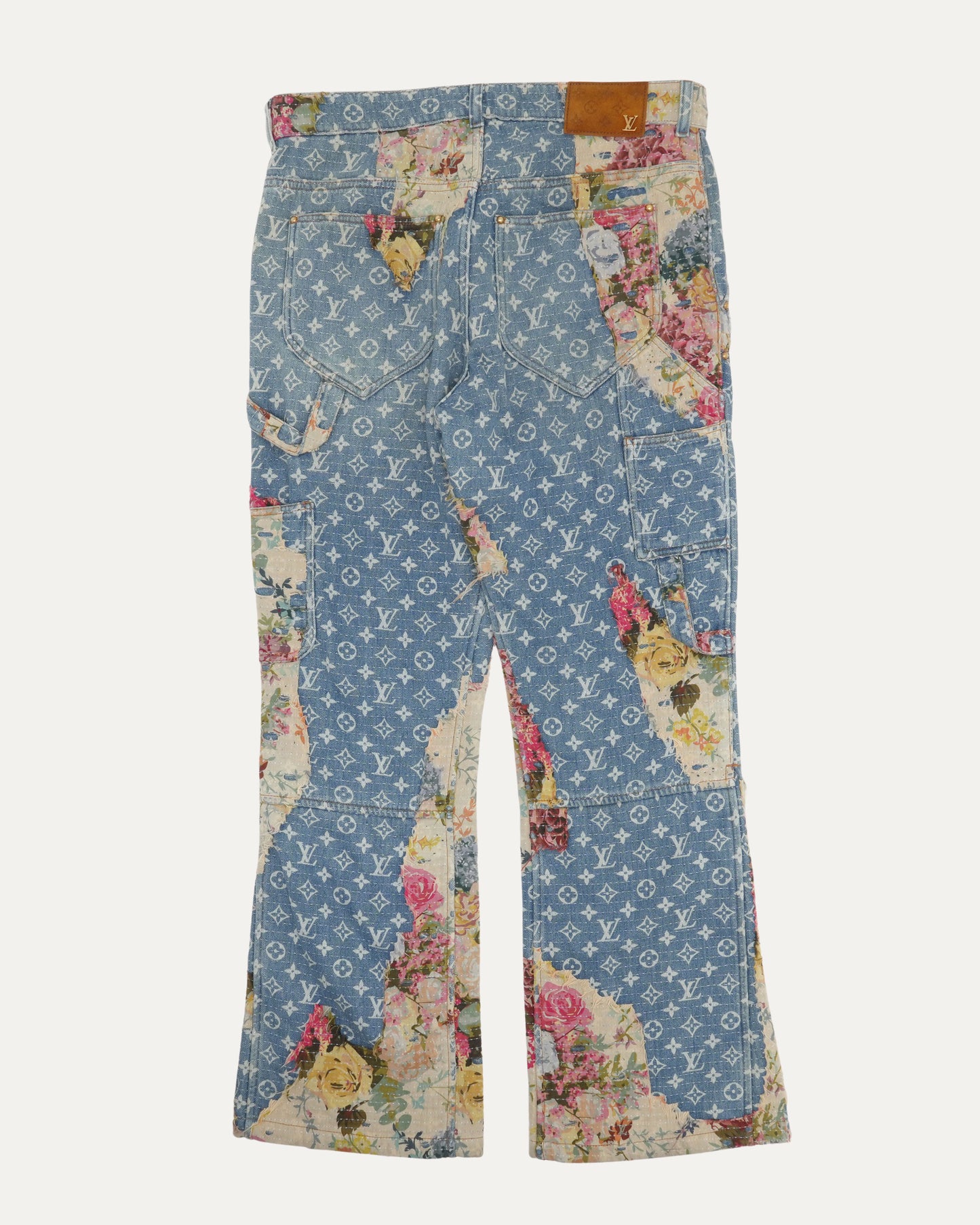 Floral Monogram Boro Double Knee Flared Jeans