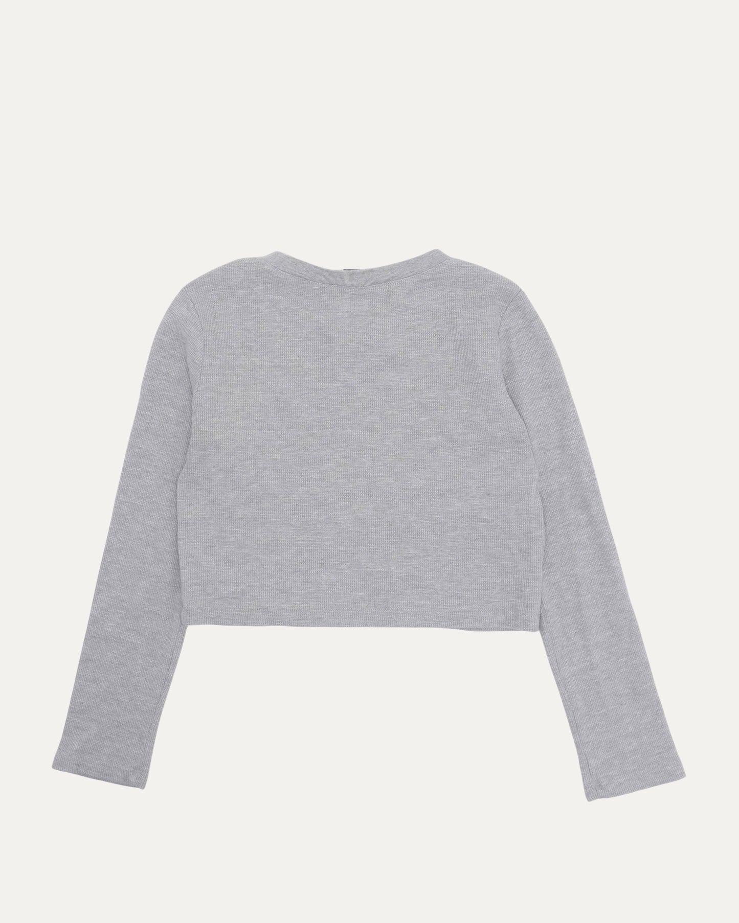 Cropped Embroidered Thermal Long Sleeve T-Shirt