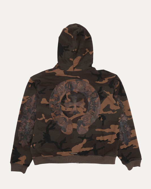 Camouflage Horseshoe Floral Cross Patch Thermal Zip Hoodie