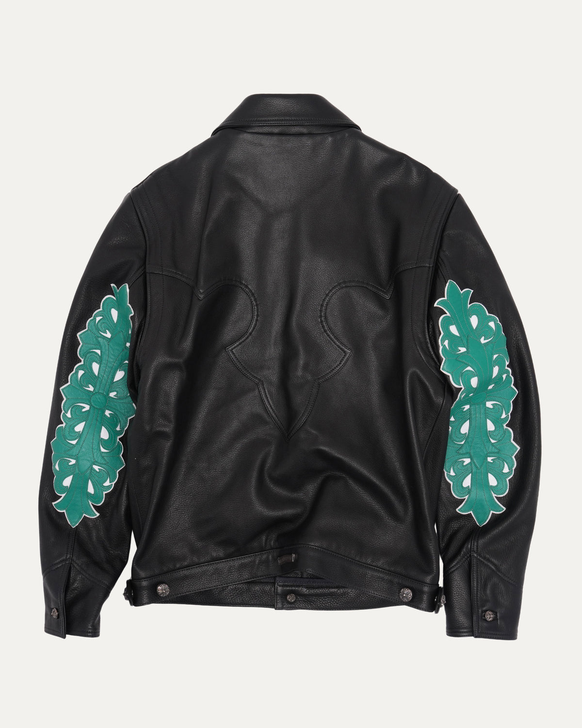 Floral Cross Patch Western Leather Jacket