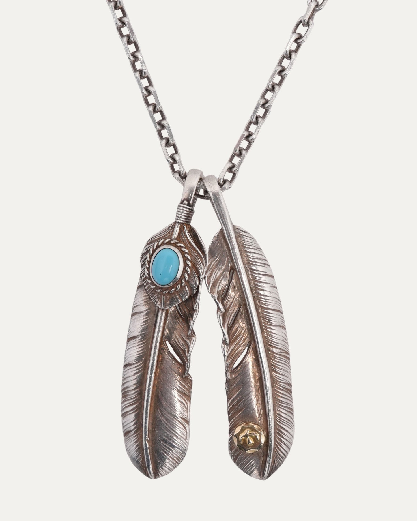 Turquoise Double Feather Pendant Necklace