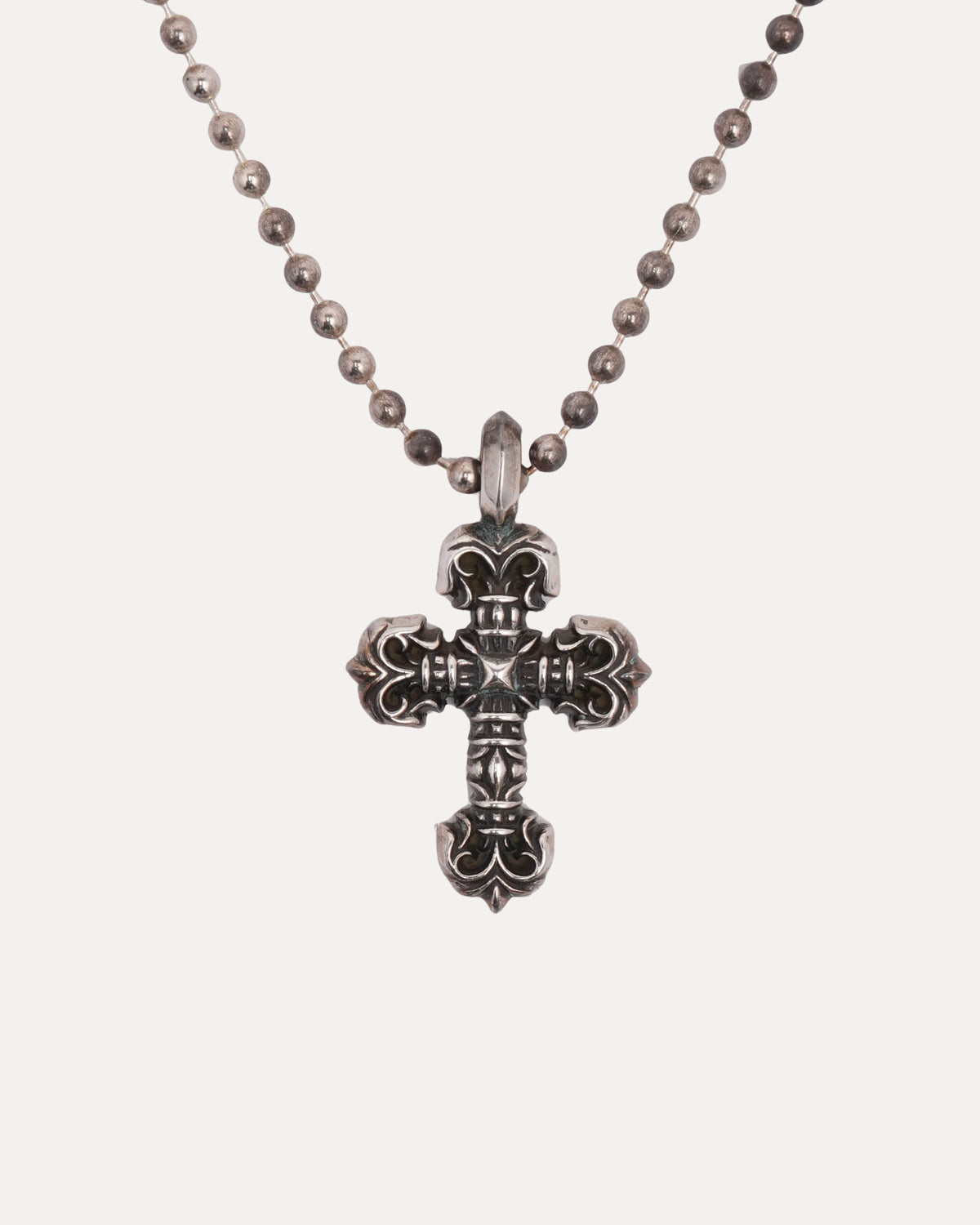 Small Filigree Cross Pendant with Ball Chain