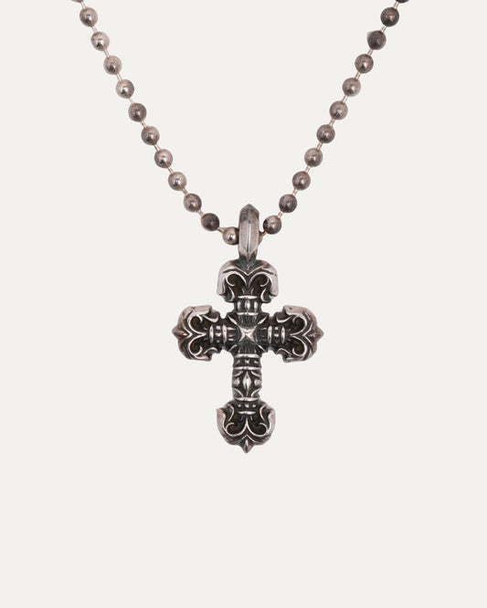 Small Filigree Cross Pendant with Ball Chain