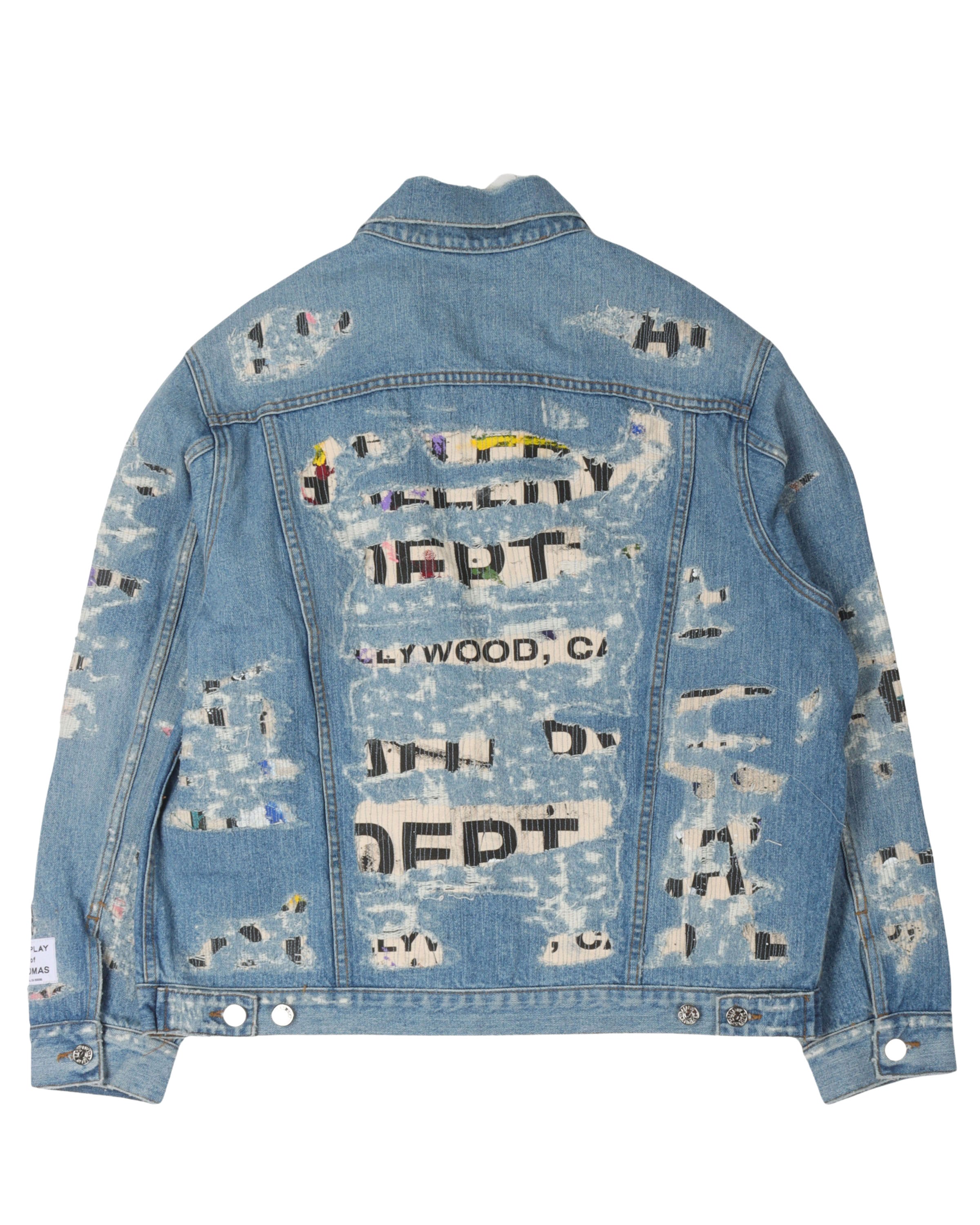 Andy Distressed Layered Printed Denim Trucker Jacket