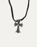 Cross Pendant on Braided Leather Necklace