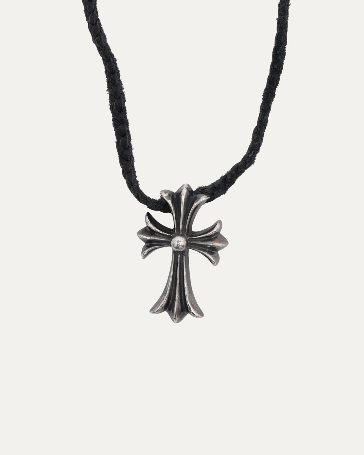 Cross Pendant on Braided Leather Necklace