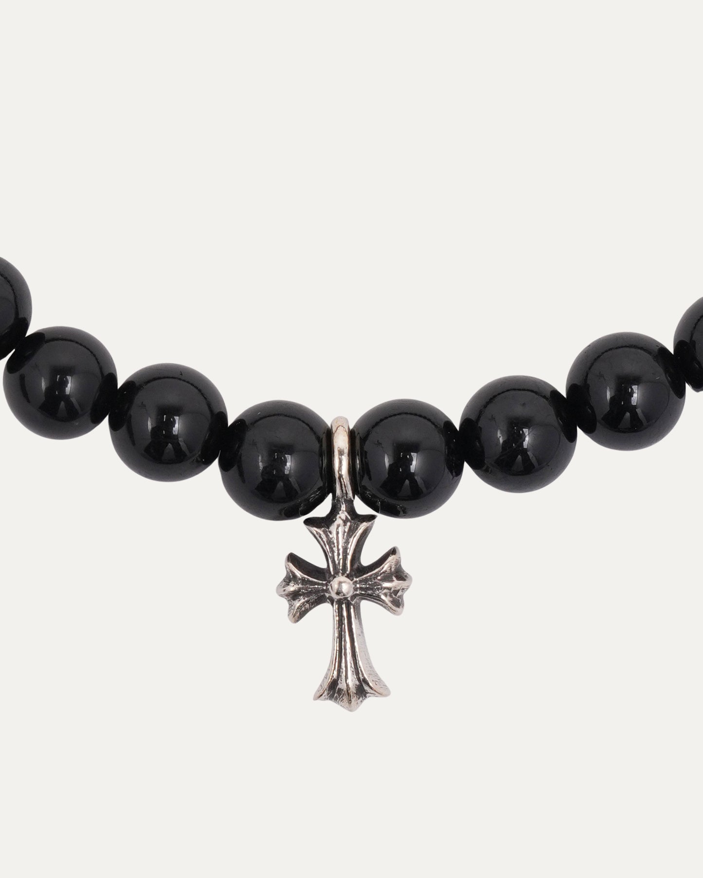 Small Cross Multi Charm Onyx Bead Bracelet