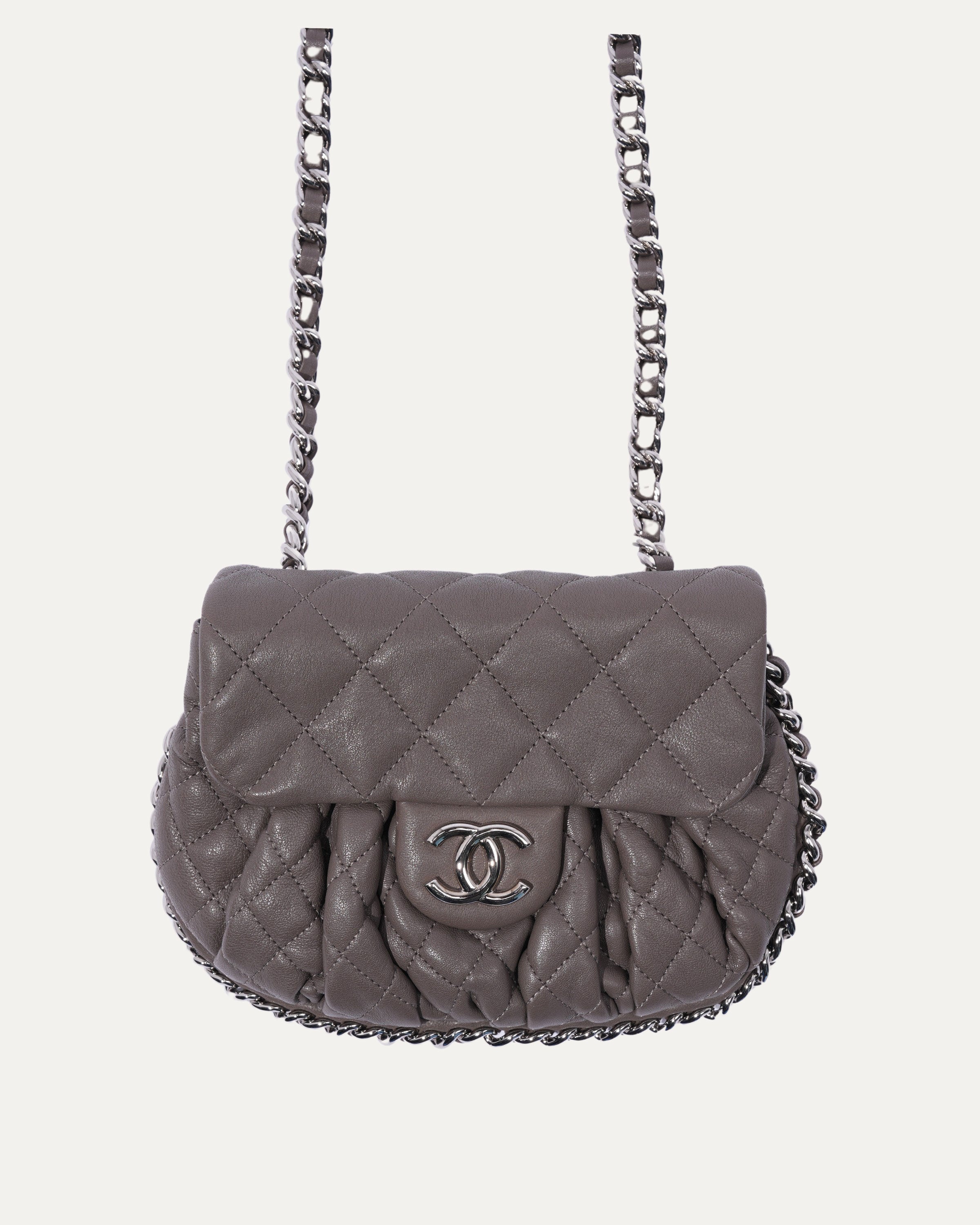 Washed Quilted Mini Chain Around Flap Bag