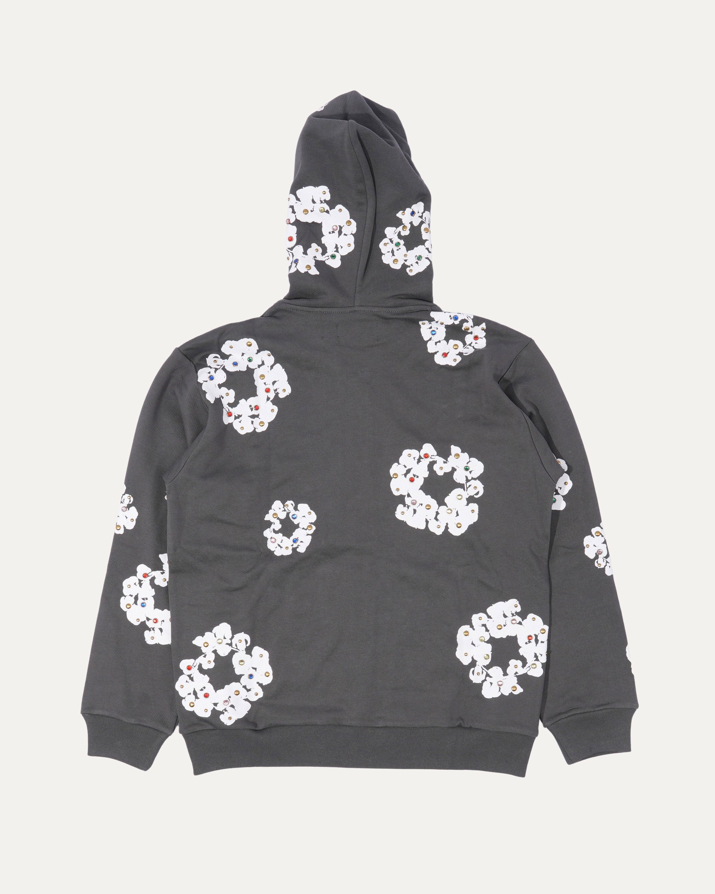 Rhinestone Cotton Wreath Zip-Up Hoodie