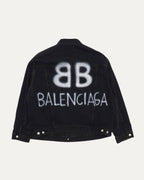 Oversized Spray Paint Logo Denim Trucker Jacket
