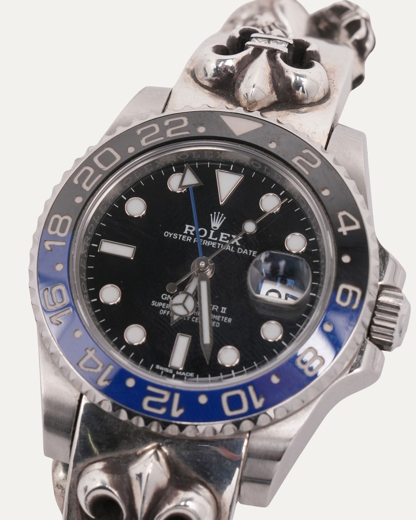 Diamond Fancy Link Fleur Rolex GMT Master II "Batgirl" 40mm Watch