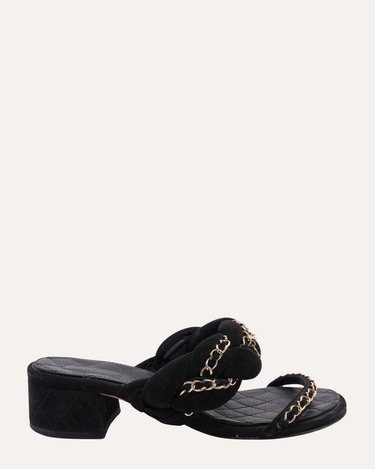 Chain Embellished Suede Slide Sandals