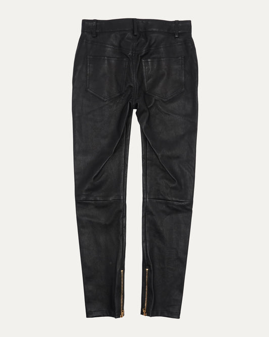 Zipper Detail Leather Pants