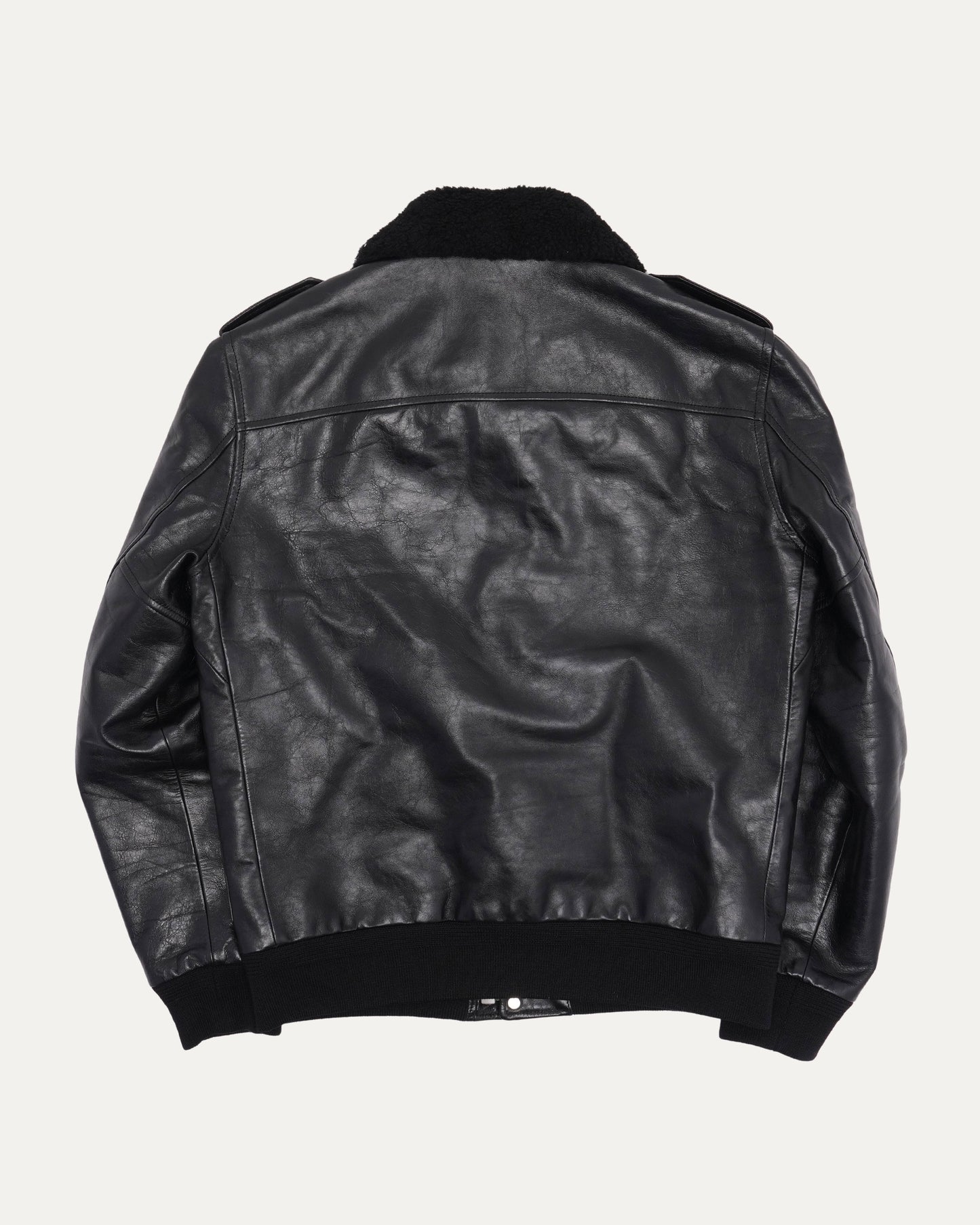 Leather Shearling Collar Bomber Jacket