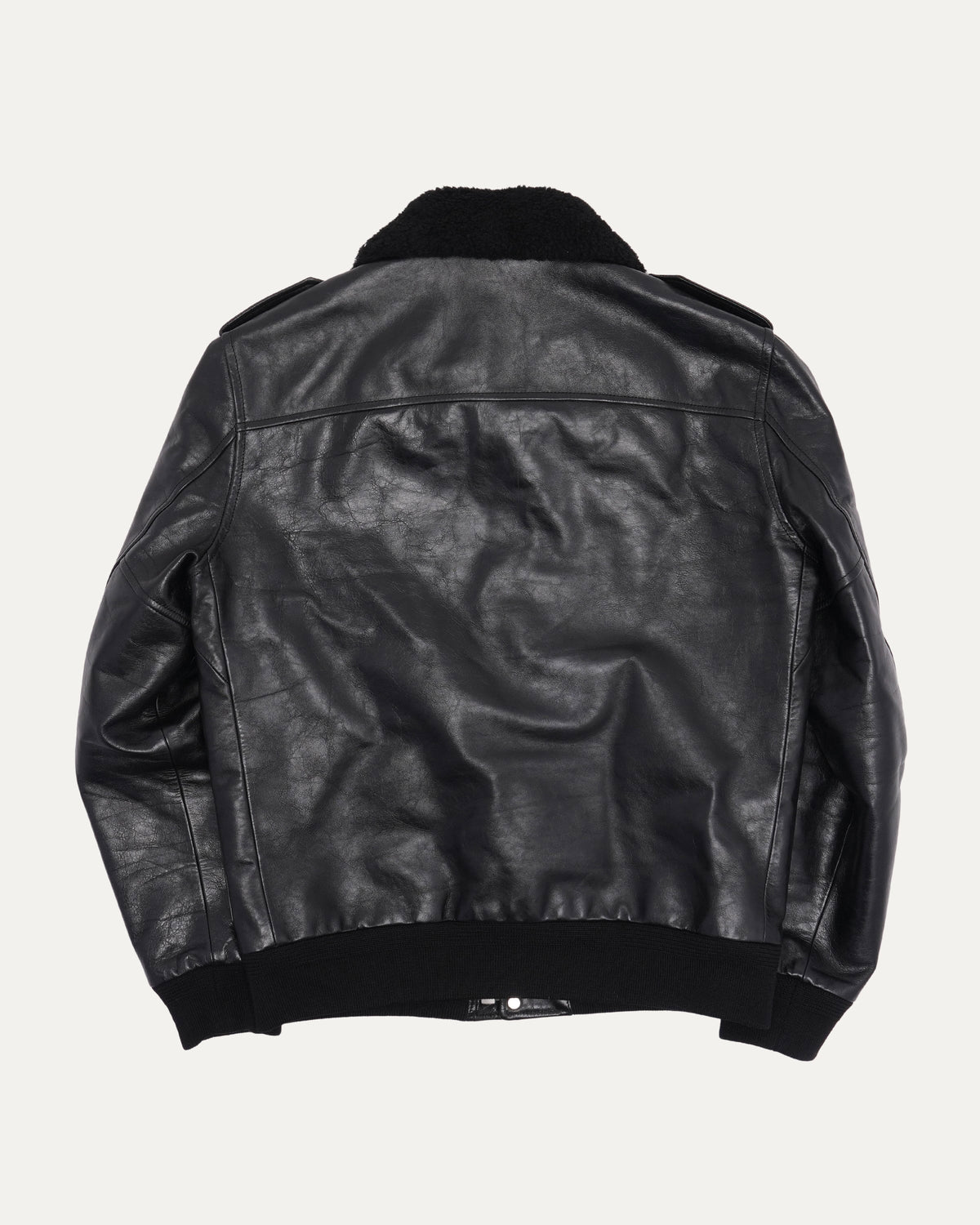Leather Shearling Collar Bomber Jacket