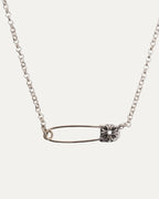 Diamond Safety Pin Roll Chain Necklace