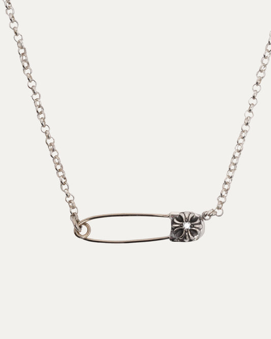 Diamond Safety Pin Roll Chain Necklace