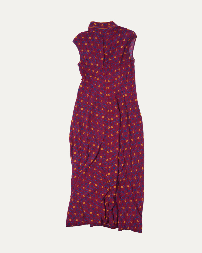 Madras Floral Tie-Neck Midi Dress