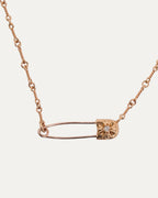 Gold Diamond Safety Pin Twist Chain Necklace