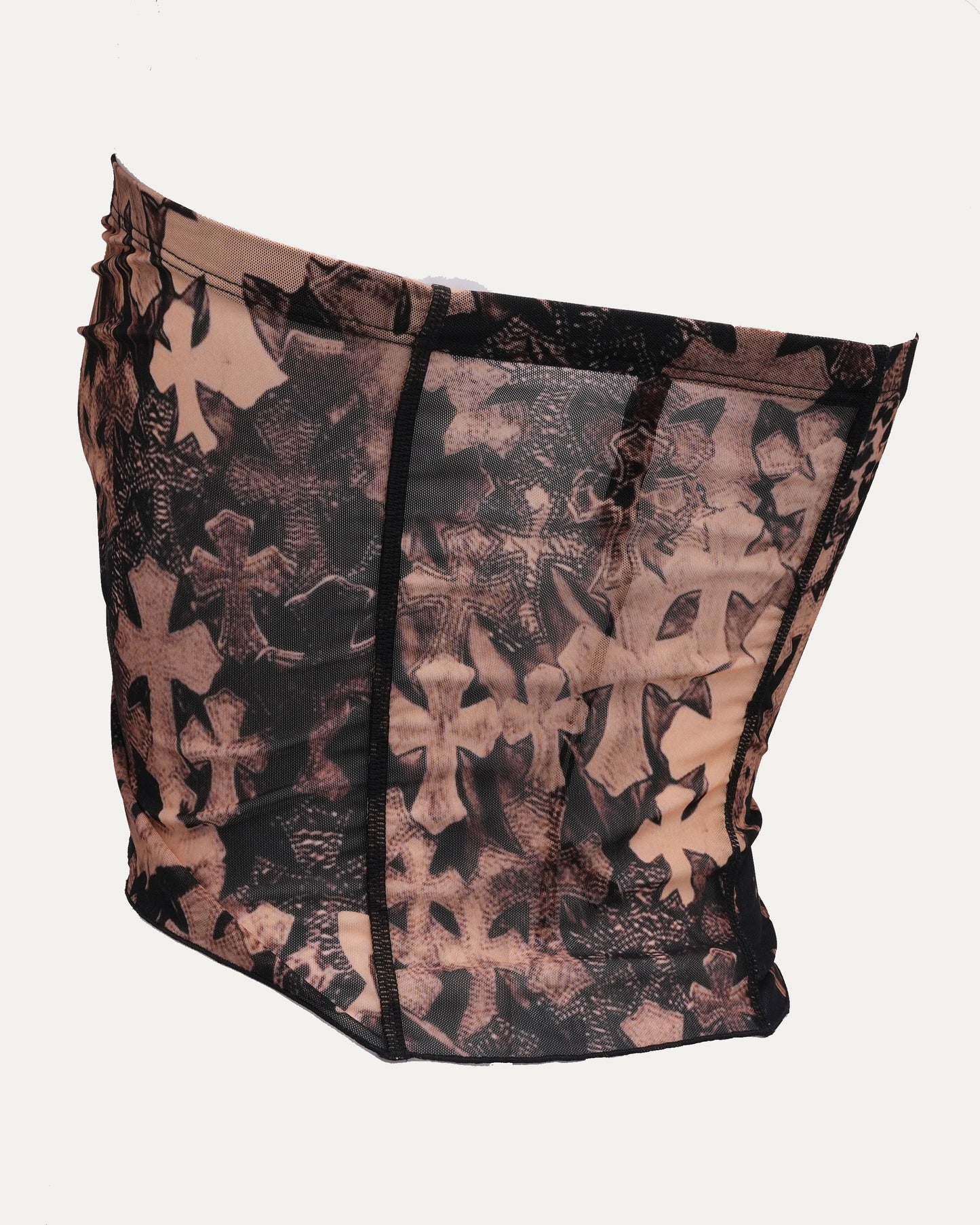 Waterfall Cross Patch Print Mesh Tube Top