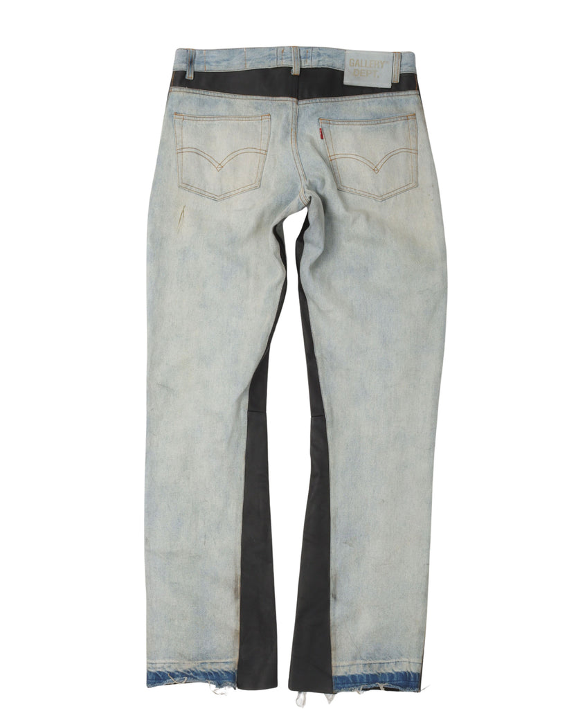 G Patch La Flare Leather and Denim Pants